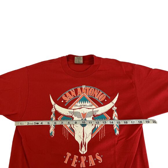Vintage Mens Delta San Antonio, Texas Single Stitch T-Shirt Sz L Red Made In USA - Picture 6 of 8
